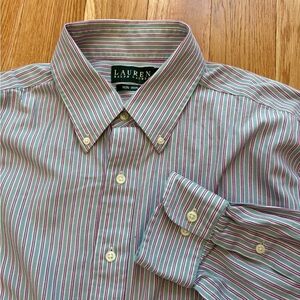 Lauren Ralph Lauren Vintage 90s Striped Cotton Button Up Dress Shirt 17 34/35 XL
